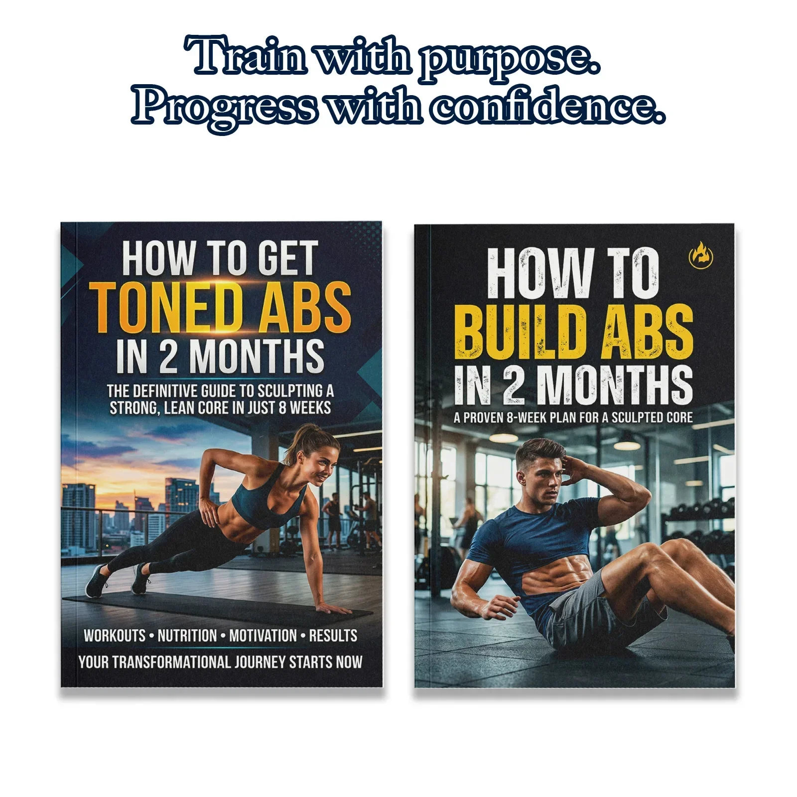 Fitness Nutrition Guide Book - 男性と女性のための2冊セット腹筋トレーニングガイド、引き締まった腹筋を作るための8週間のコアワークアウトプラン、フィットネス、栄養